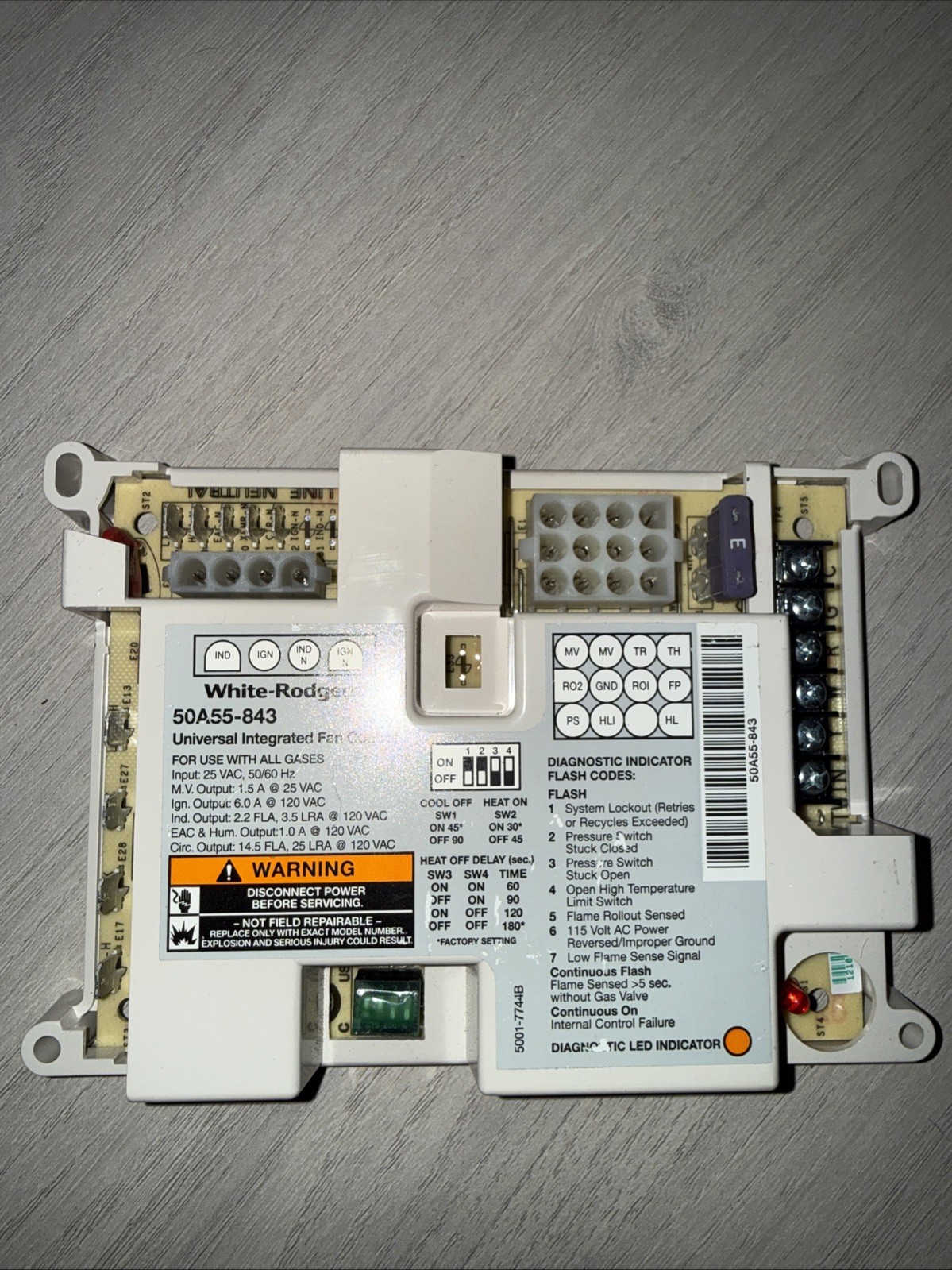 White-Rodgers 50A55-843 Integrated Furnace Control Board NEW FREE SHIPPING