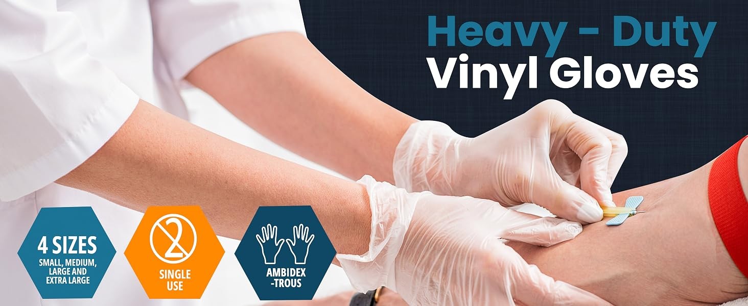 Med PRIDE Vinyl Gloves| 4.3 mil Thick, Powder-Free, Non-Sterile, Heavy Duty