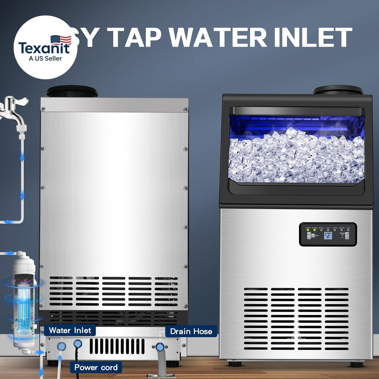 Commercial Ice Maker Machine 110LBS/24H, Undercounter or Freestanding Ice Machin