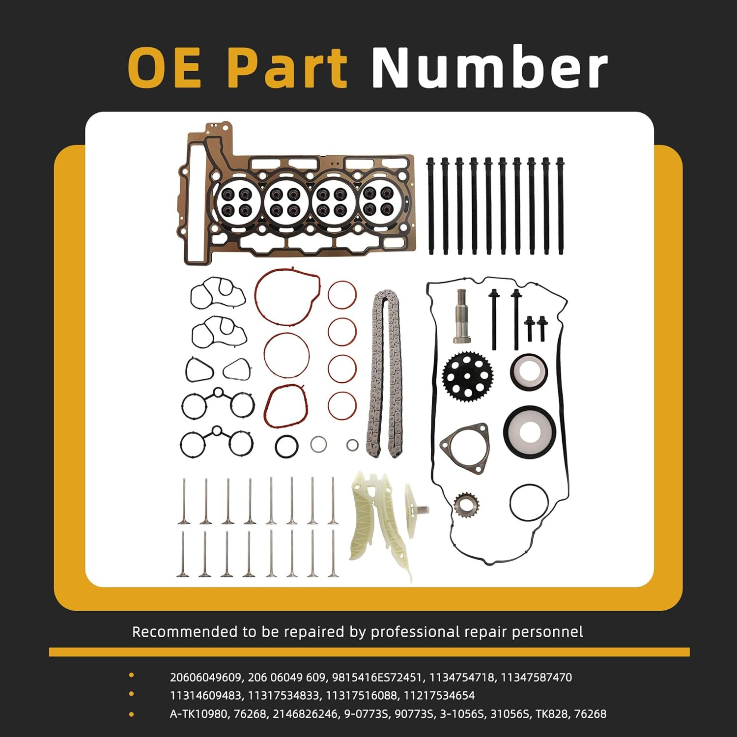 Head Gasket Set Timing Chain Kit for Mini Cooper R55 R56 1.6L 2007-2012 72Pcs Ki