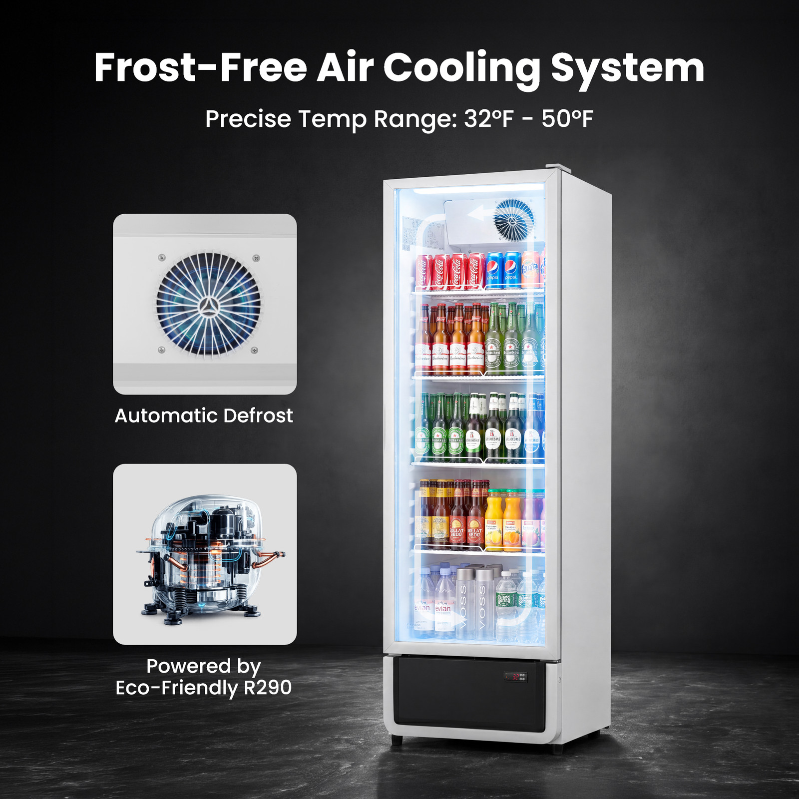 Yeego 9.89 Cu.ft Commercial Refrigerator Upright Beverage Display Cooler White
