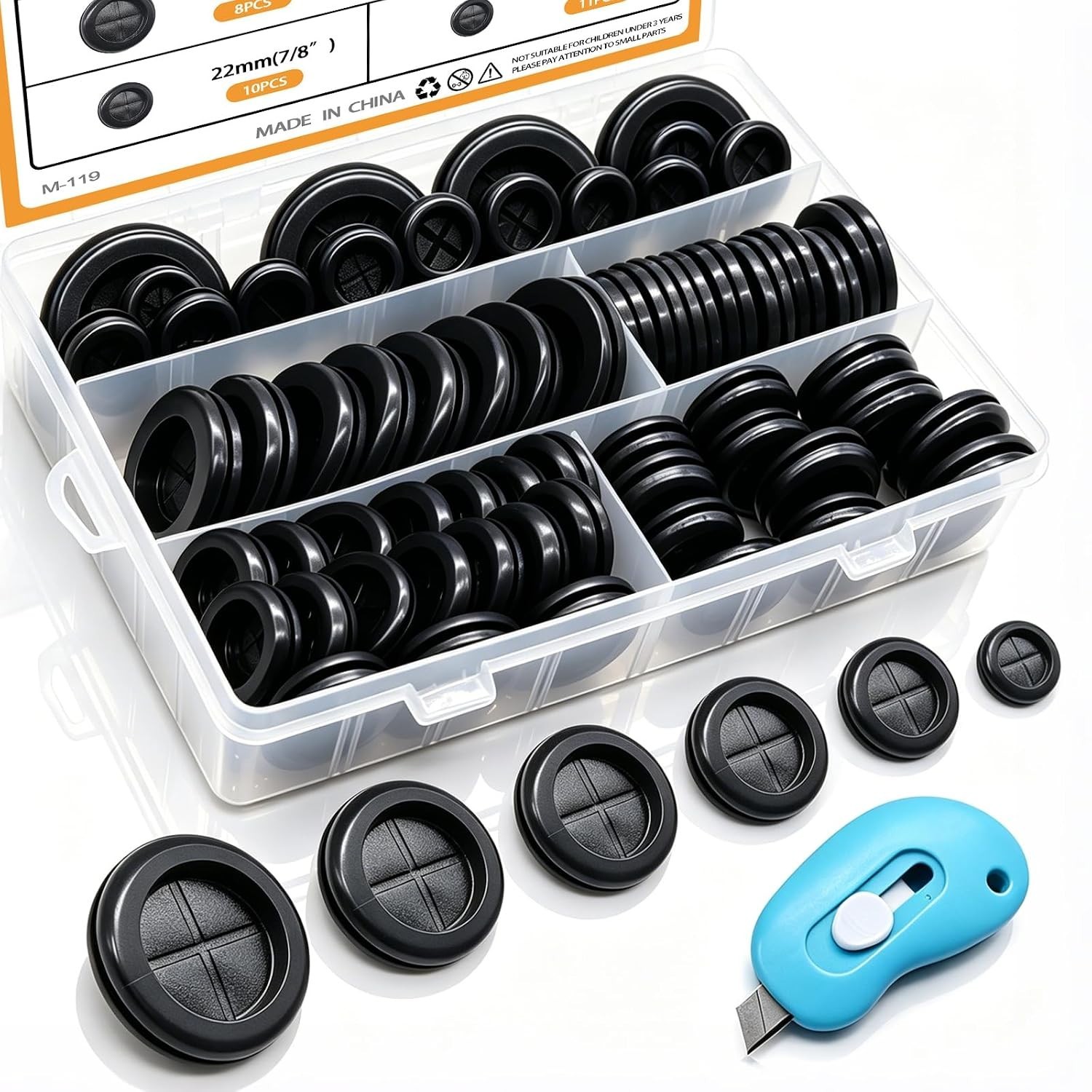 53Pcs Rubber Grommet Kit,6 Size (5/8″ 13/16″ 7/8″ 1″ 1-3/16″ 1-1/2″) Drill Hole