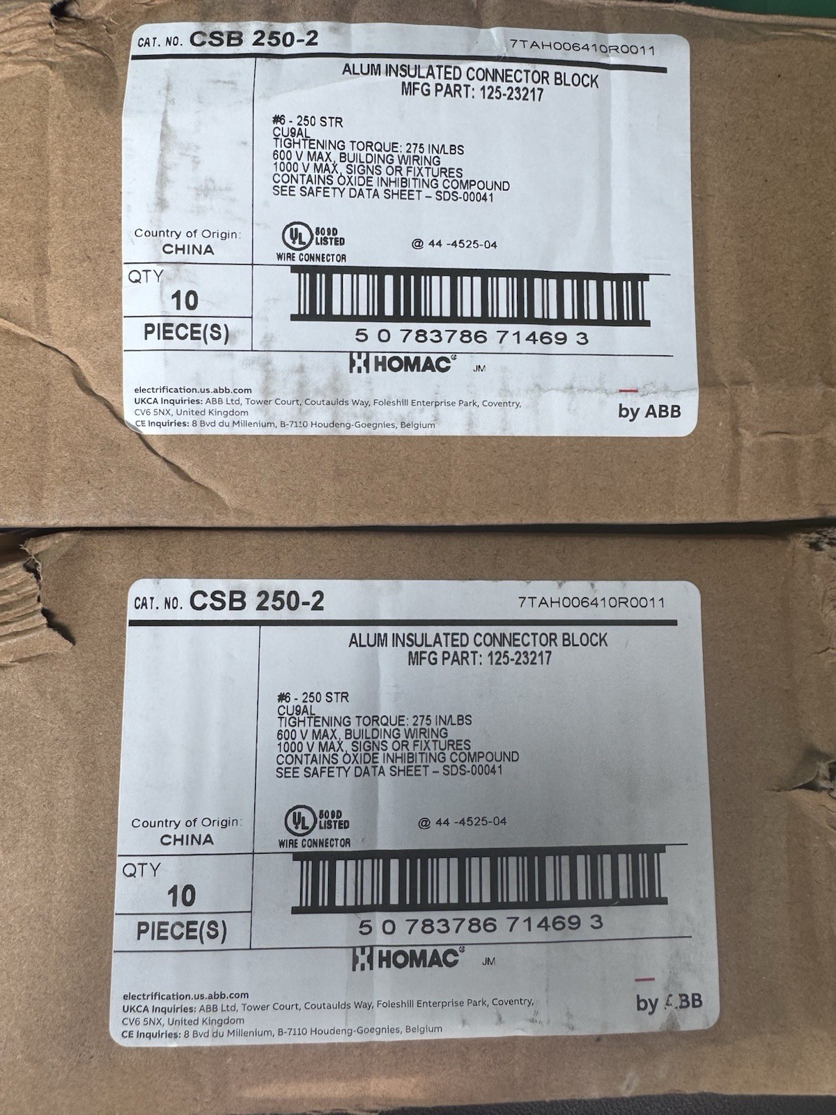 *MAKE AN OFFER* CSB 250-2 by ABB Aluminum Cable Blocks *BRAND NEW* 1 box of 10