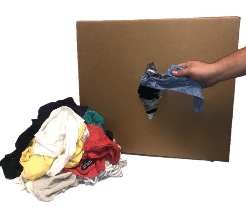 PALLET OF COLORED T-SHIRT RAGS – 50 LBs – 12 BOXES – 600 LB – FREE SHIPPING!!