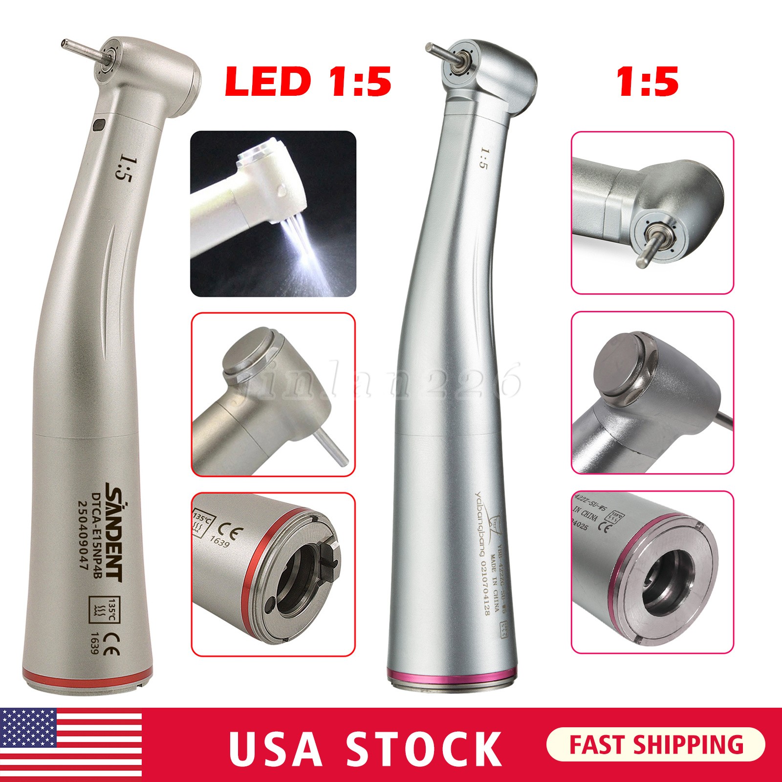 Dental 1:5 Increasing Handpiece Contra Angle LED For NSK Electric Motor E-Type