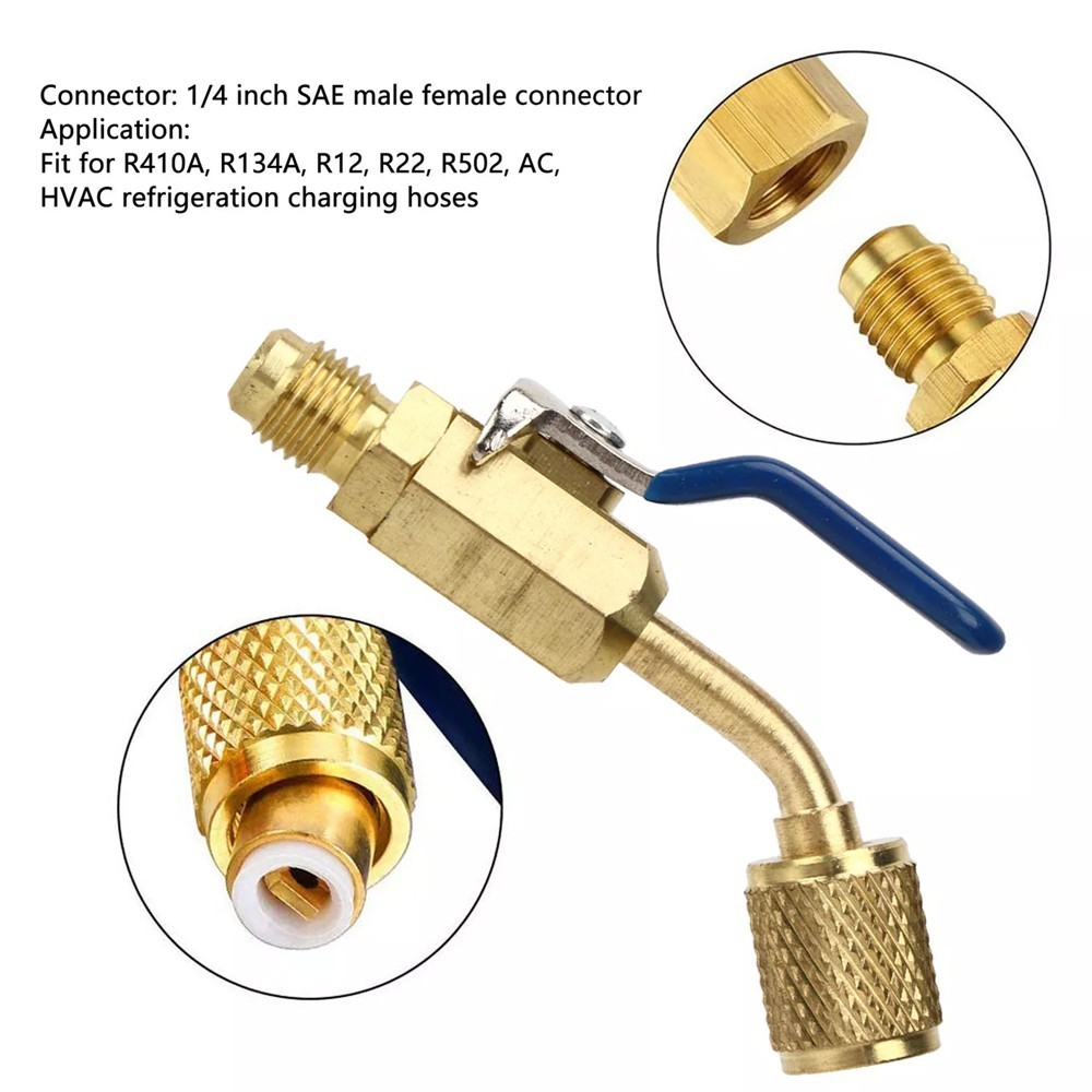 1/4″ SAE Angled Small Ball Valve 3PCS AC Refrigerant Charging Hoses