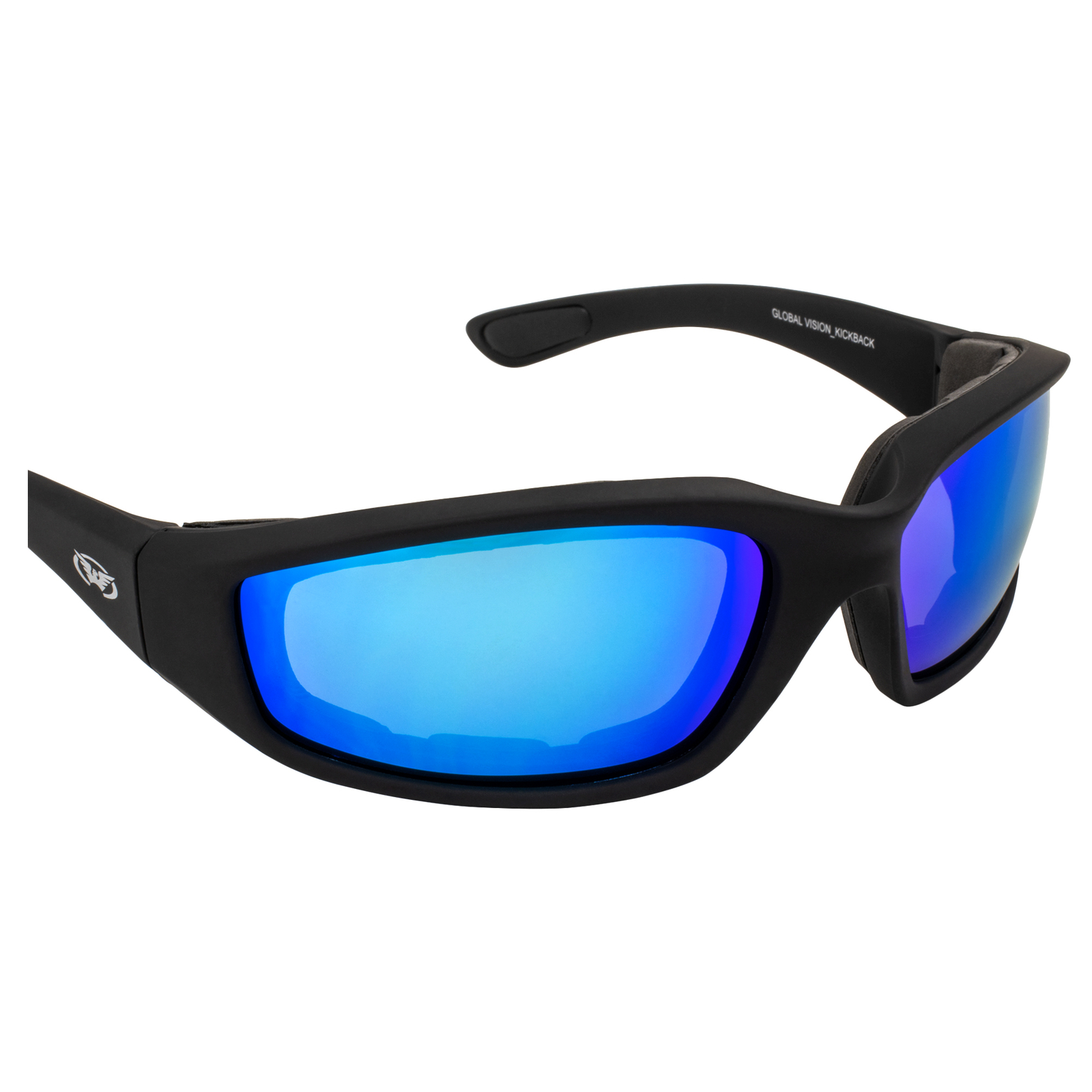 Global Vision Kickback Motorcycle Riding Sunglasses Black Frame w/ Gtech Blue