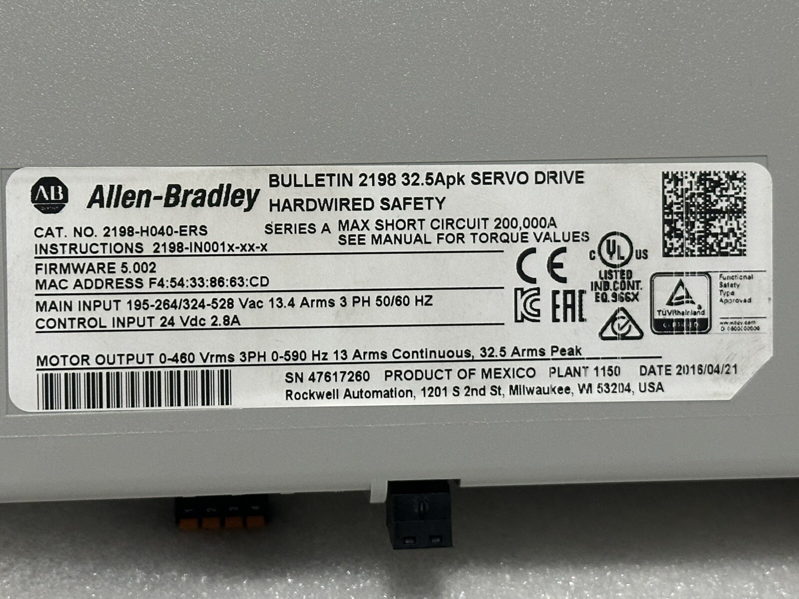 ALLEN-BRADLEY CAT. NO. 2198-H040-ERS