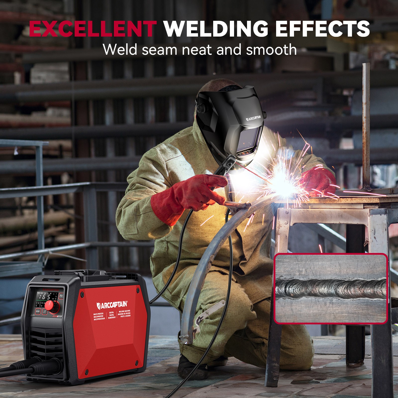 ARCCAPTAIN 165A APP-Controlled Stick & TIG Welder – Digital MCU Dual Voltage