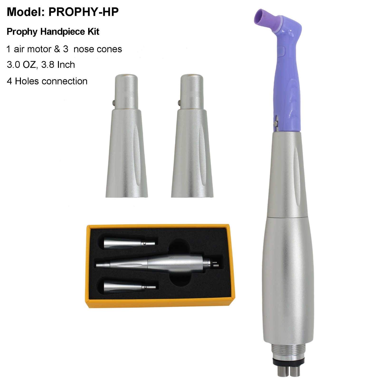 Dental Prophy Hygiene Handpiece Air Motor 3 Nose Cone 4 Holes 360 Degree Swivel