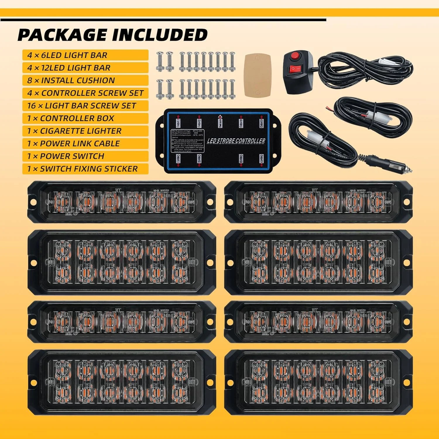 8PCS Ultra Slim LED Strobe Lights Amber White Warning Flashing Kit for Trucks