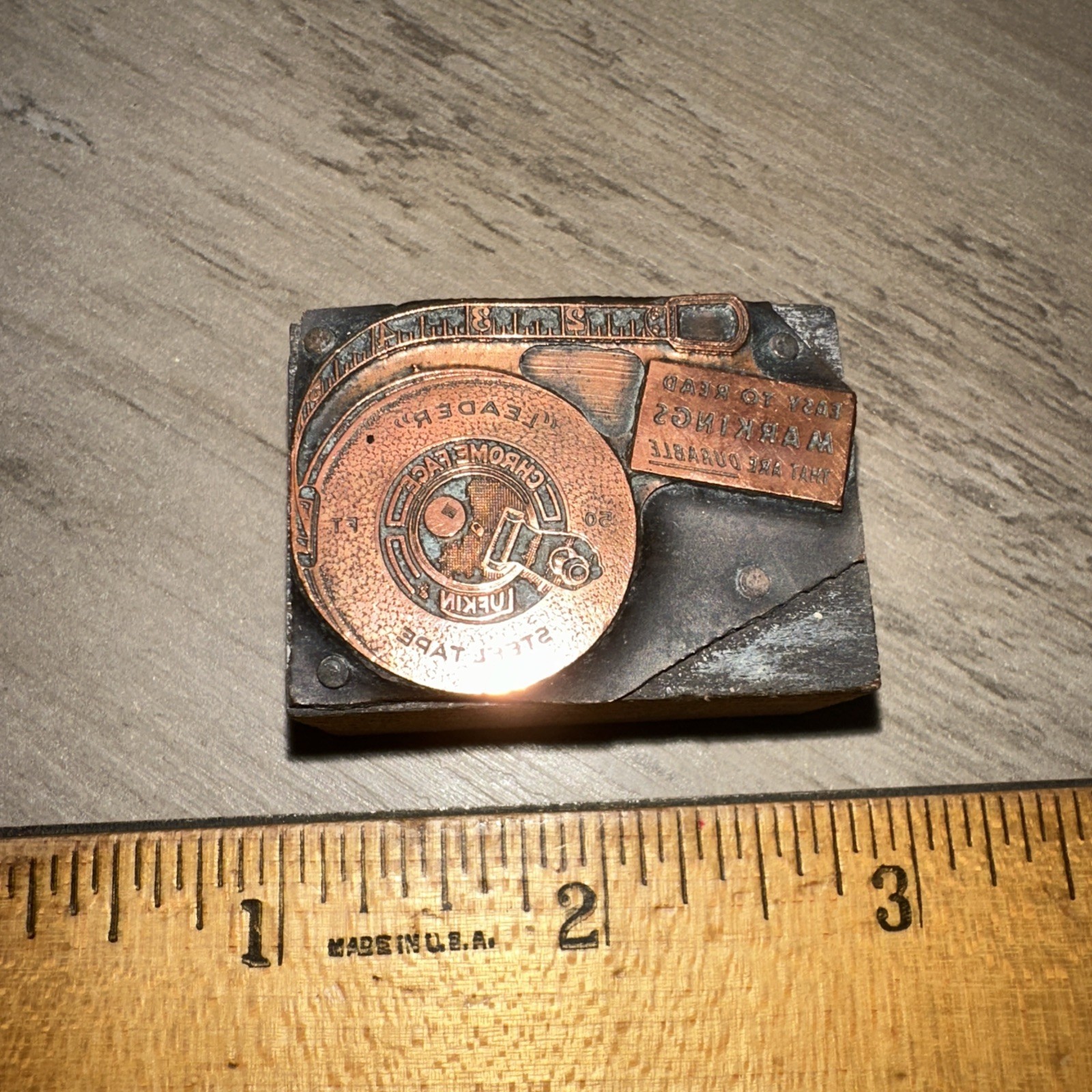 Printing Letterpress Print Block “ Lufkin Steel Tape Easy To Read Markings “
