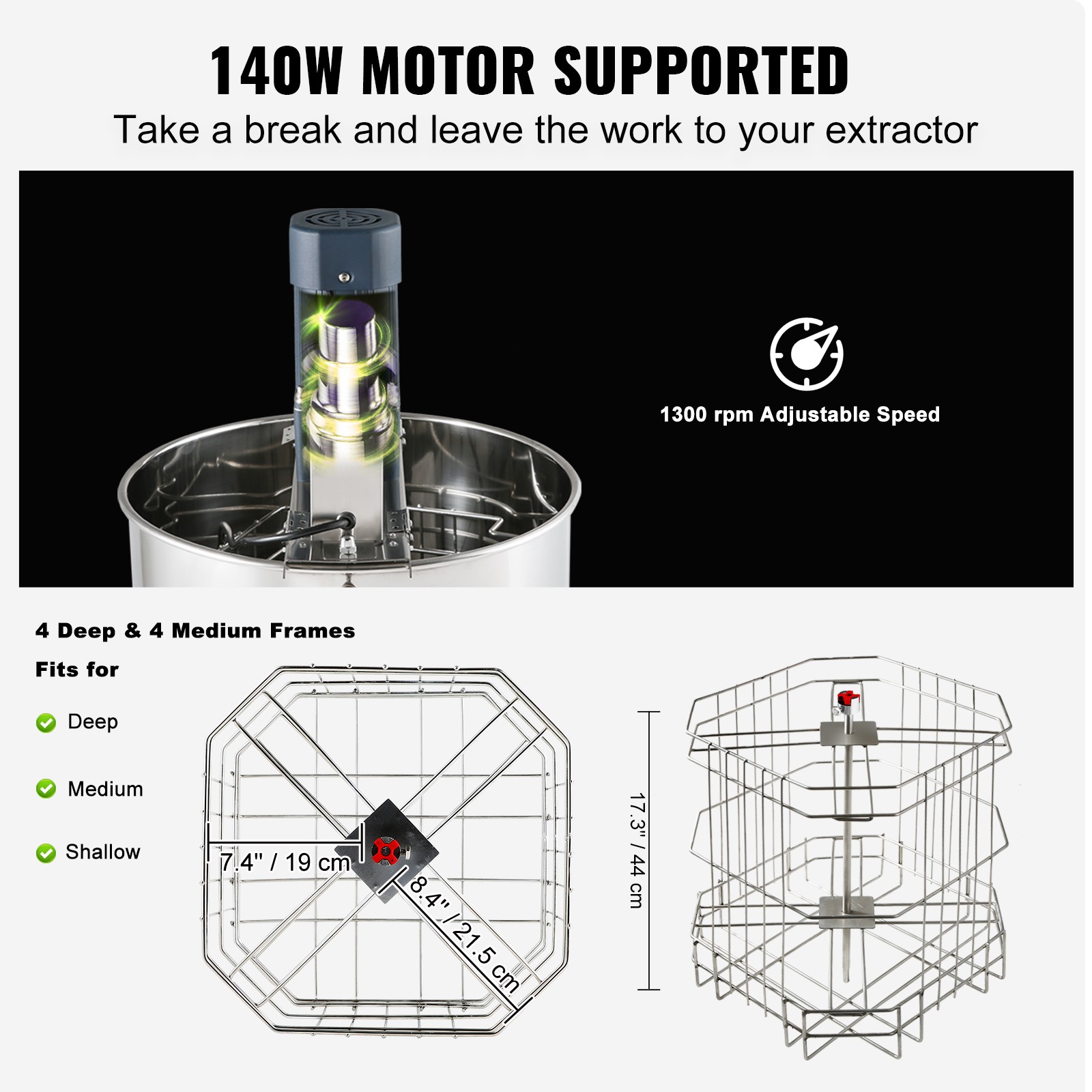 VEVOR Electric Honey Extractor Beekeeping Equipment 4/8 Frames Stainless Steel