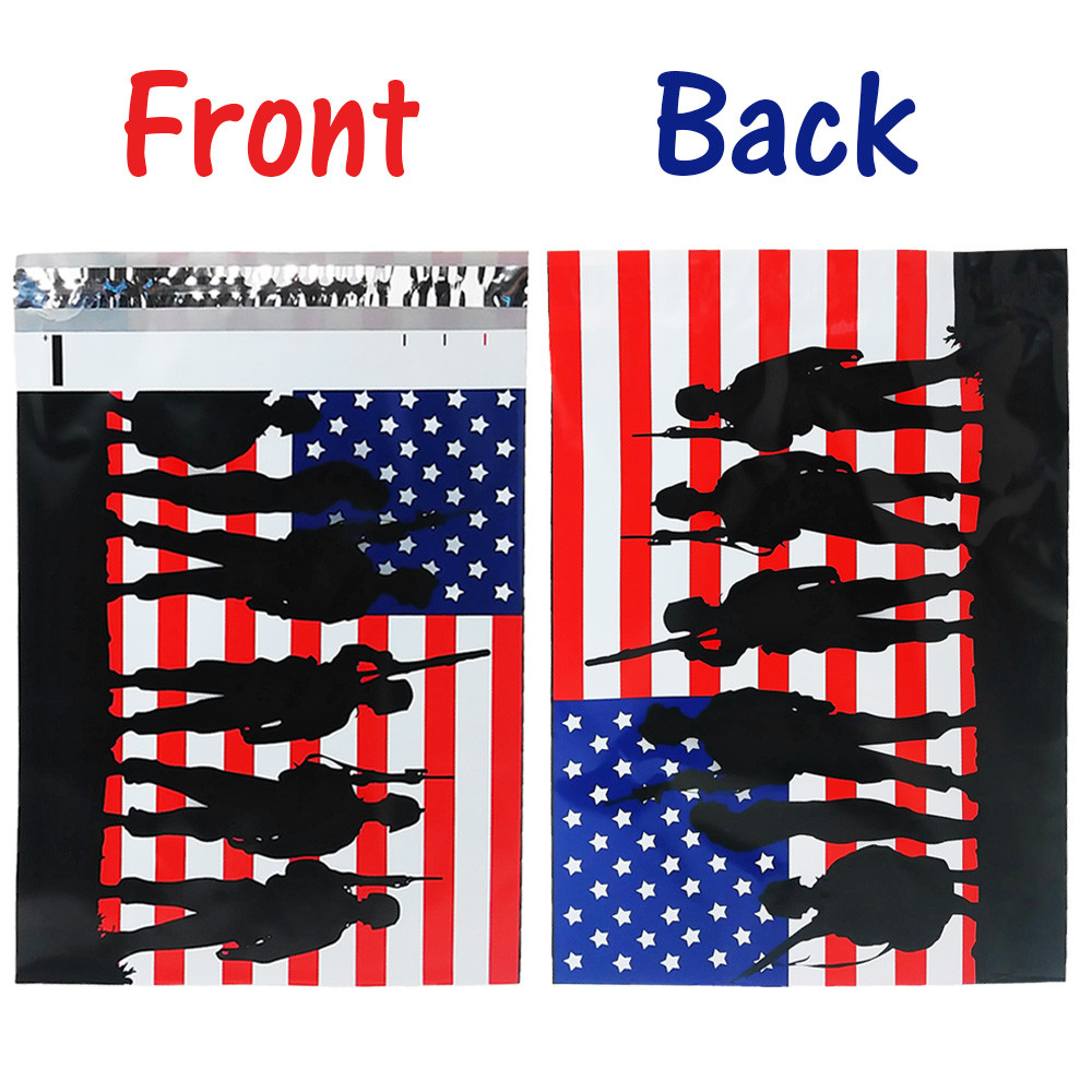 10×13″ Military Soldier Patriotic Flag Poly Mailers, Flat Shipping Envelope Bags