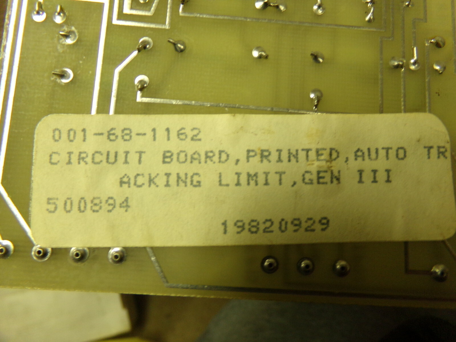 Circuit Board Printed Auto Tracking LImit Gen III 001-68-1162 500894 19820929 10
