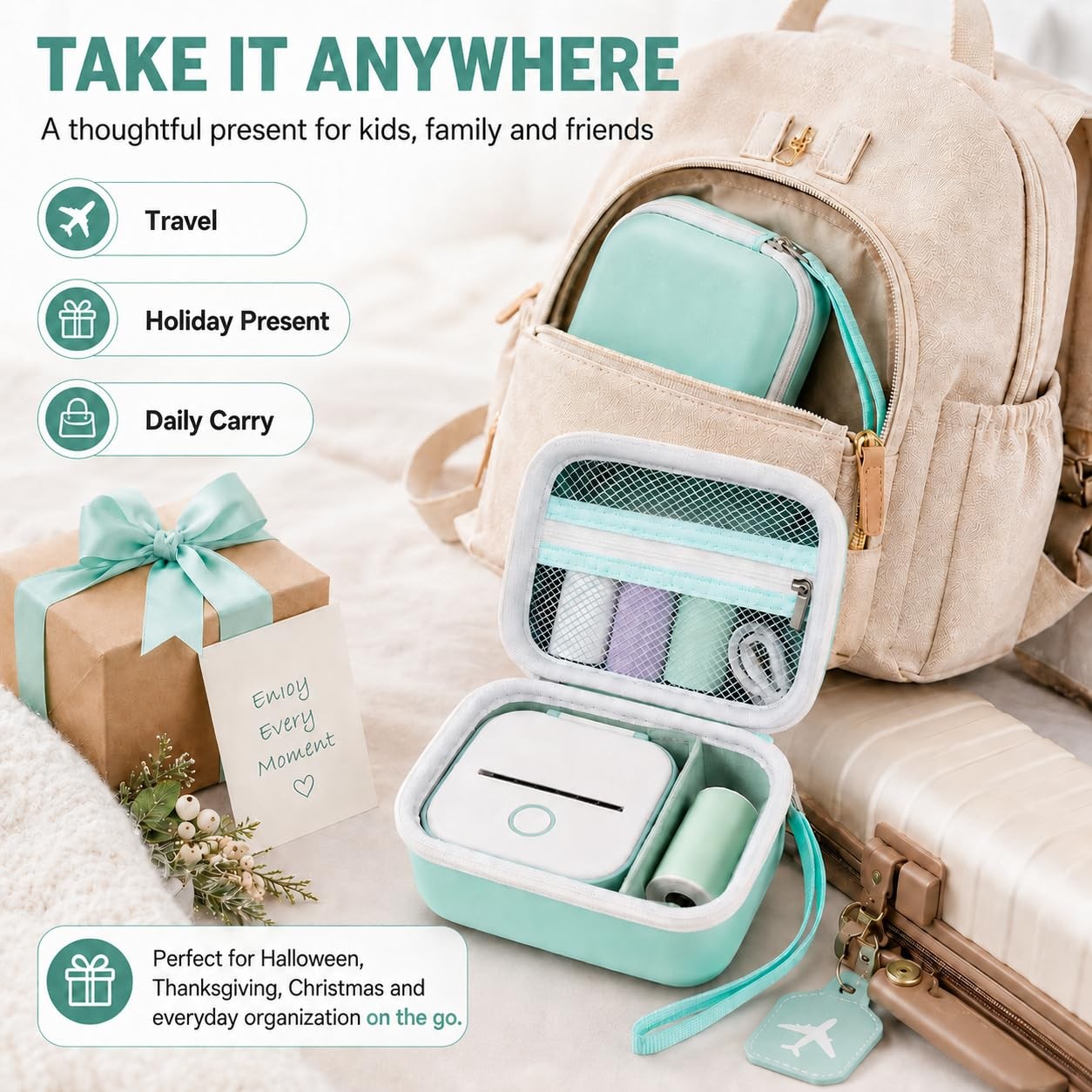 Label Maker Case for Memoking T02 for Phomemo M02 for Nelko, Green
