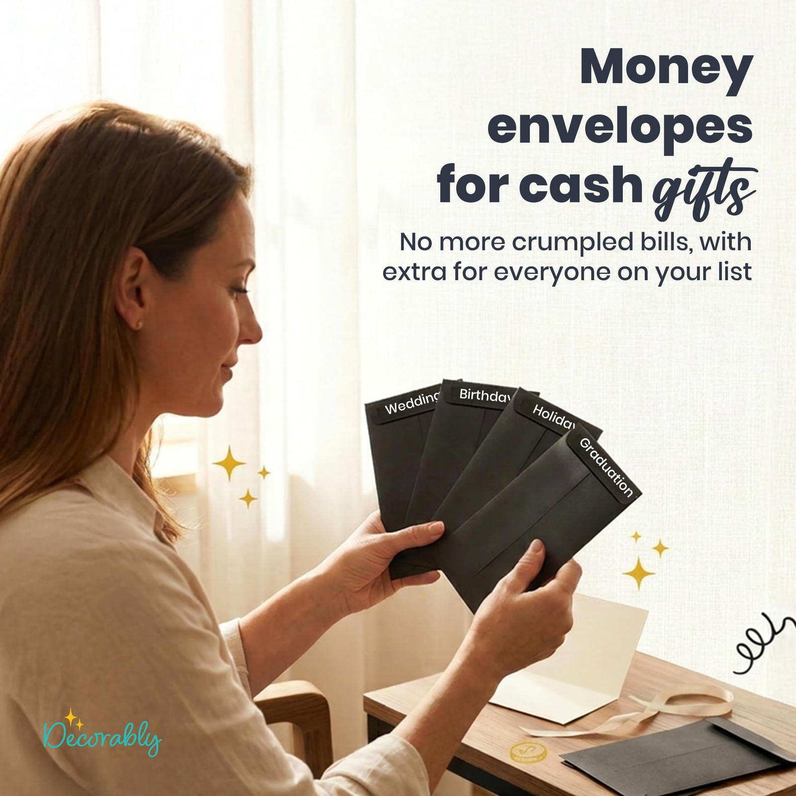 Decorably 110 Pack Black Cash Envelopes for Money, 6.5 3.5×6.5 inches,