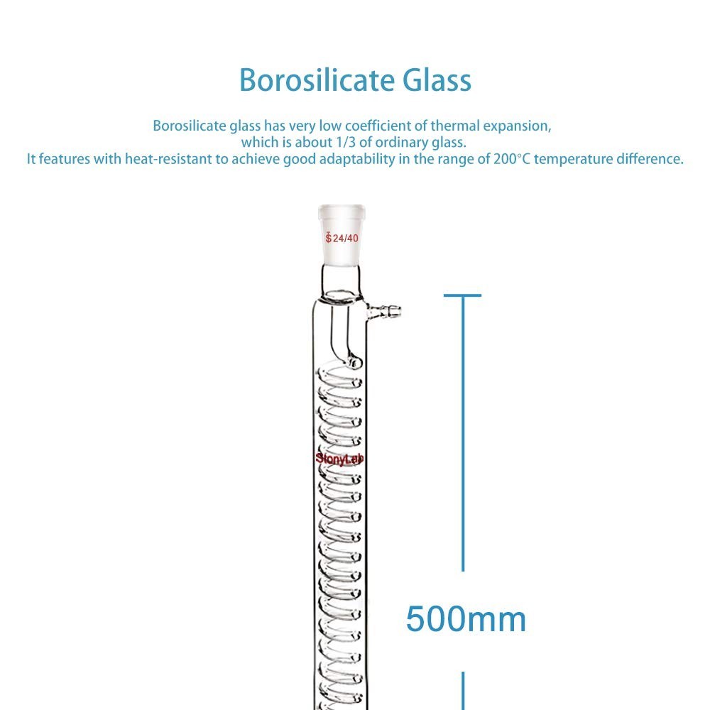 Graham Condenser with 24/40 Joint and 500mm Length for Chemistry Applications