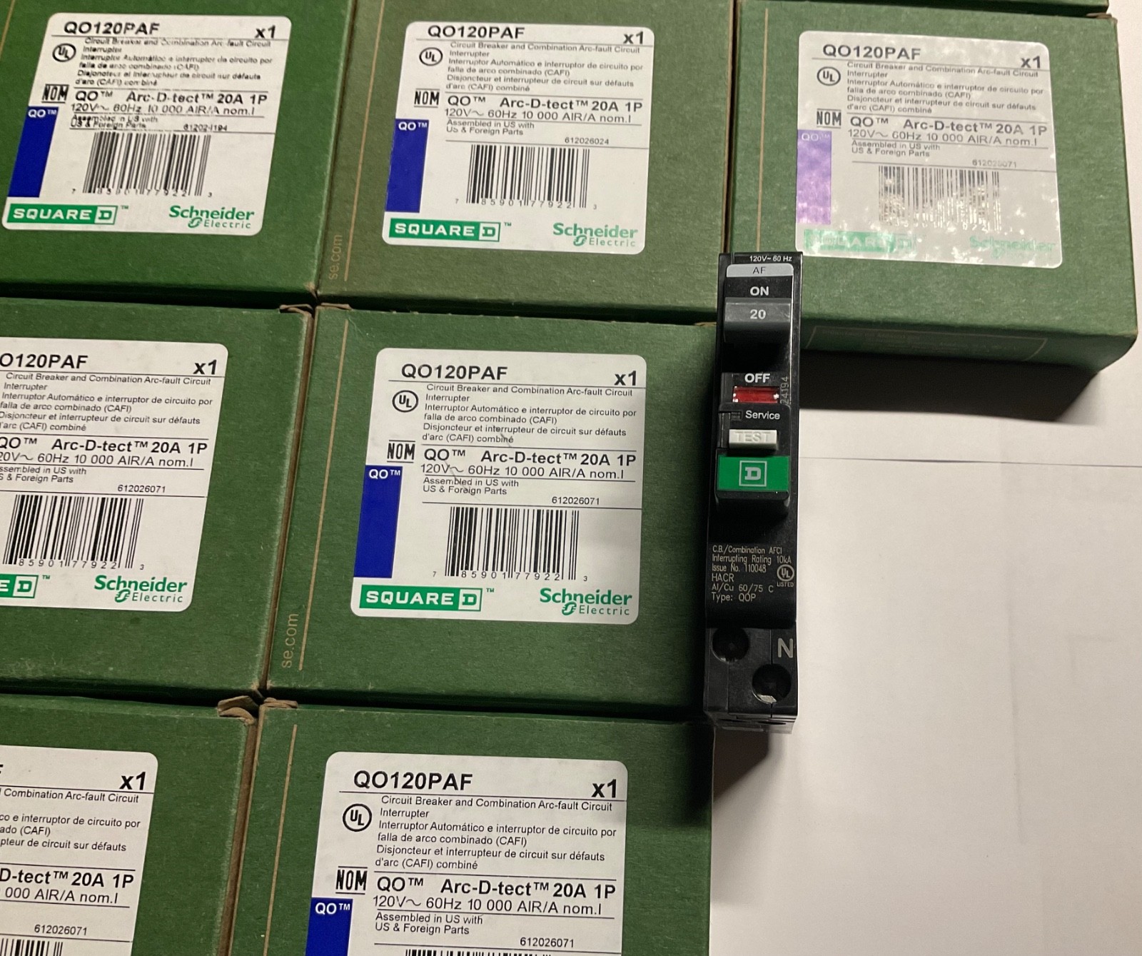 SQUARE D QO120PAF 20A AFCI PLUG ON NEUTRAL NEW IN BOX