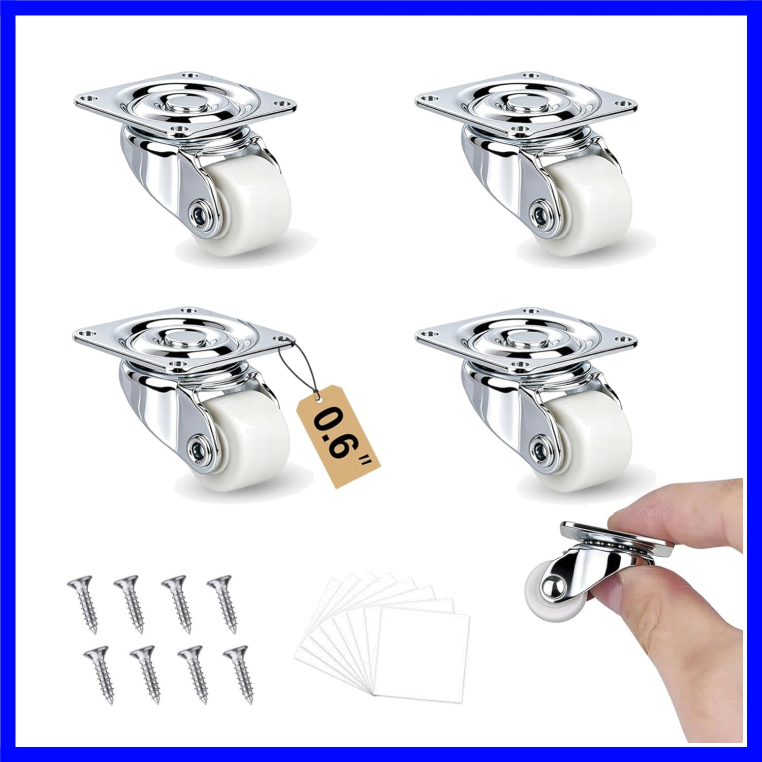 360° Swivel 0.6 Inch Casters White – Perfect for Light Furniture & DIY Projects