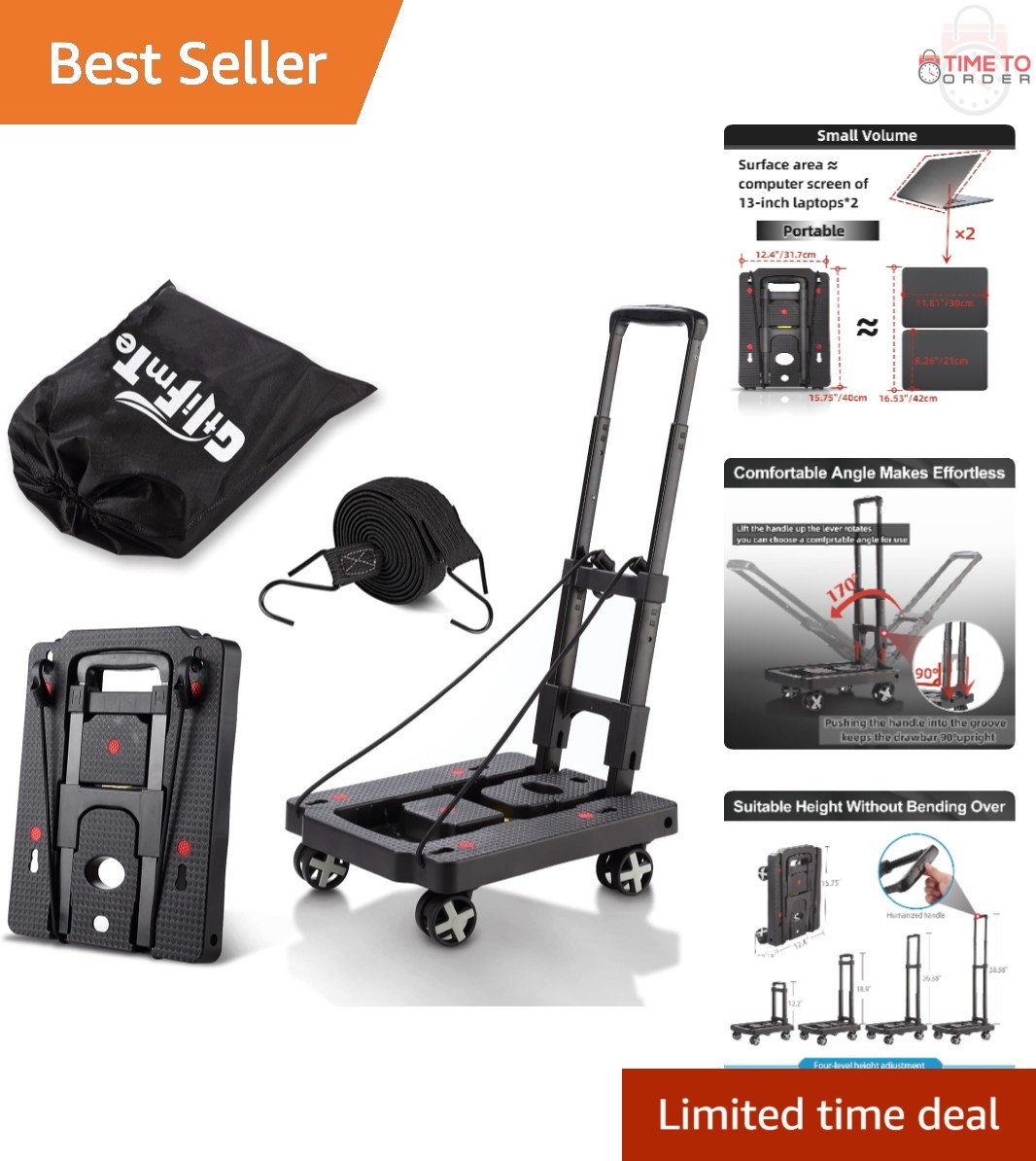 Folding Hand Truck Aluminum 300lb Capacity Lightweight Portable Utility