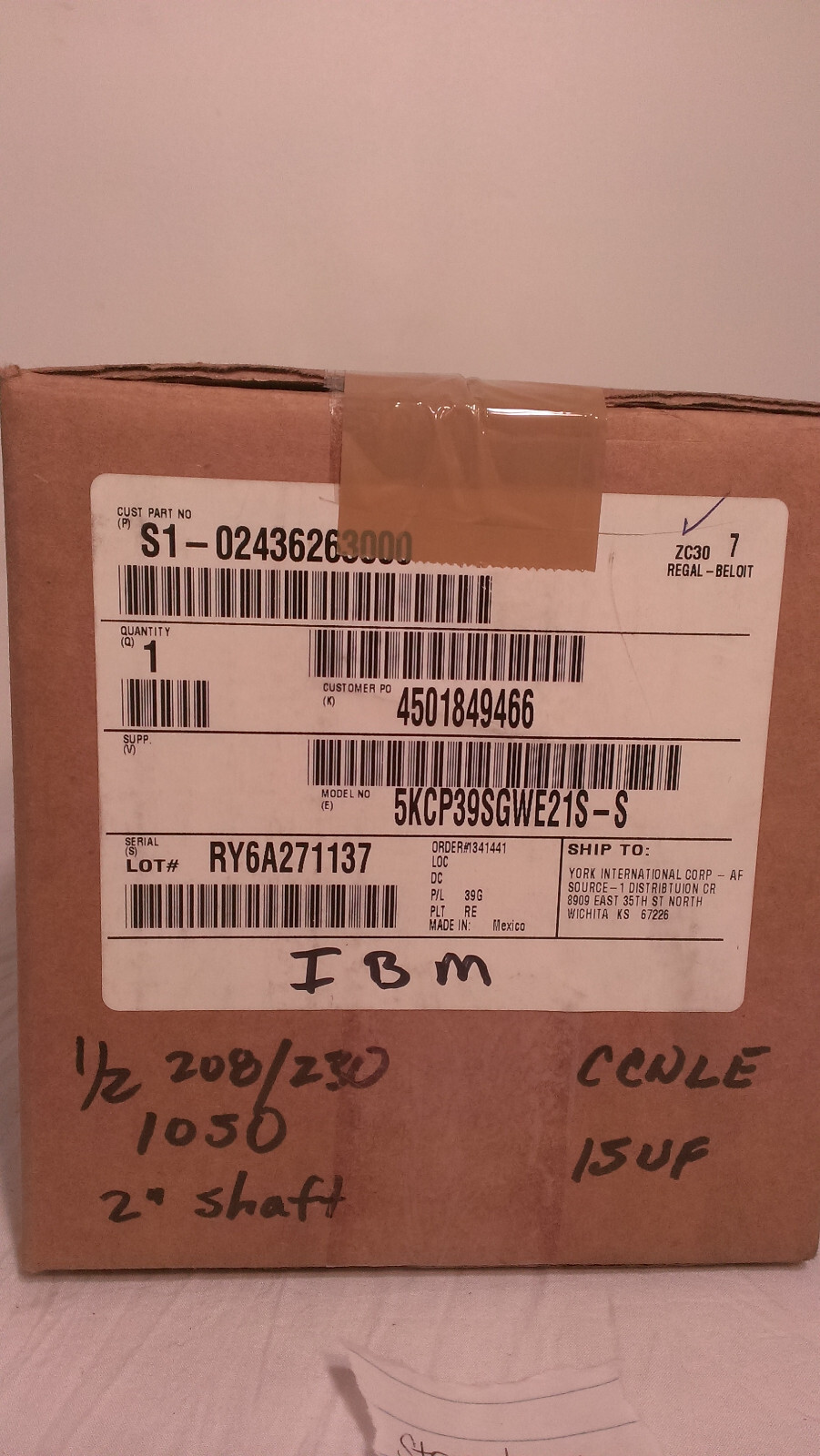 Source 1 BLOWER MOTOR, 1/2, CCWLE, 208-230 S1-02436263000