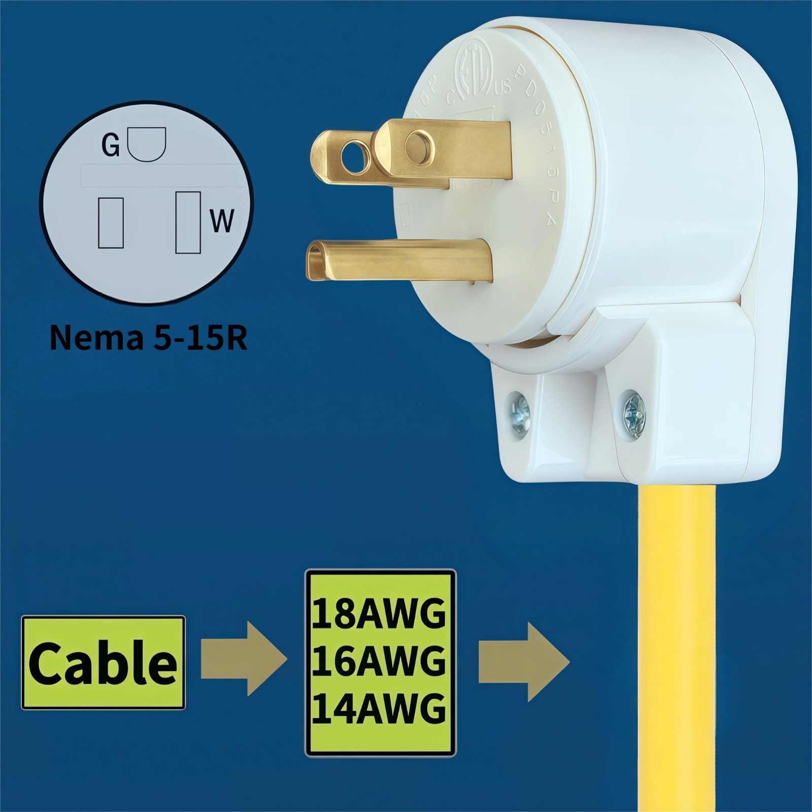 (10-Pack) ETL Listed 90 Degree USA Canada Male Plug Nema 5-15P 3 Pole Angle D…