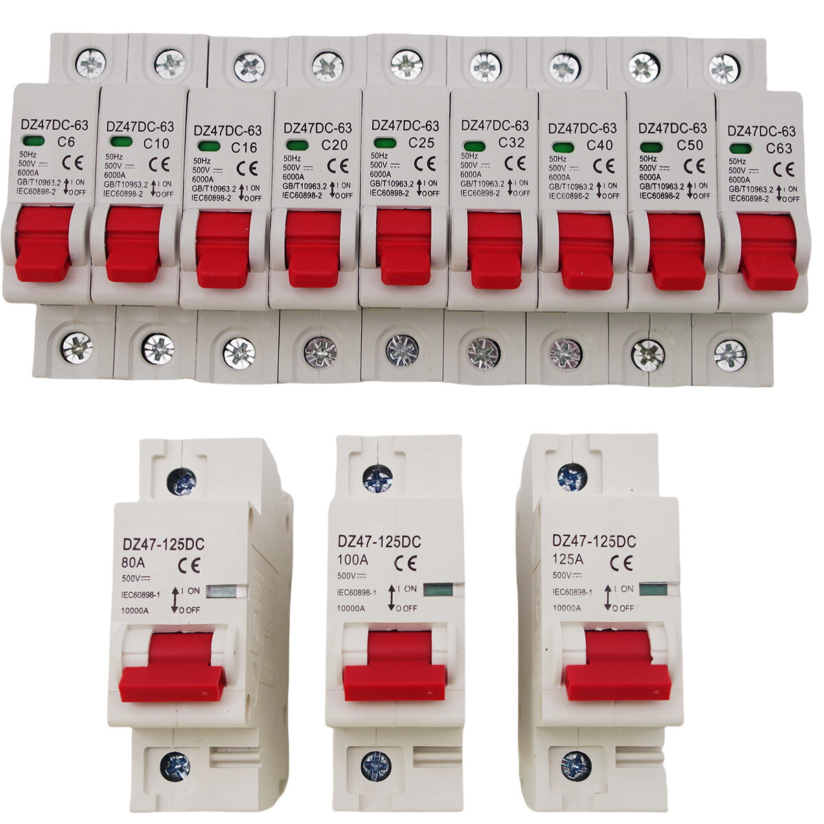 1P 2P 6-125Amp Miniature Mini Circuit Breaker DC MCB Din Rail Air Switch 220V
