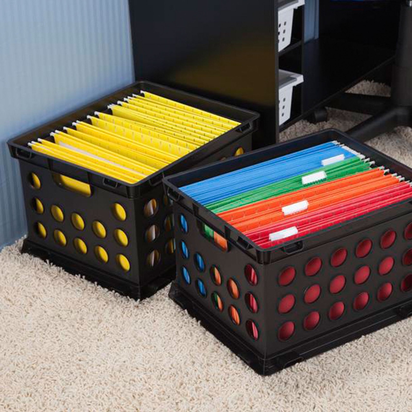 File Crate, Versatile Plastic Bin, Letter or Legal-Sized Storage, Black,6 Count