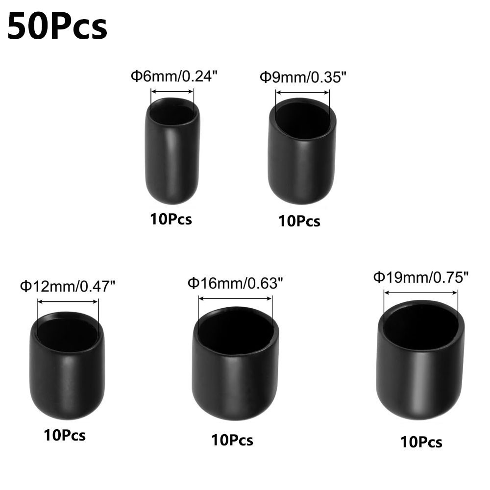 100pc Round Rubber End Cap Vinyl Cover Screws Bolts Tubes 6mm 9mm 12mm 16mm 19mm