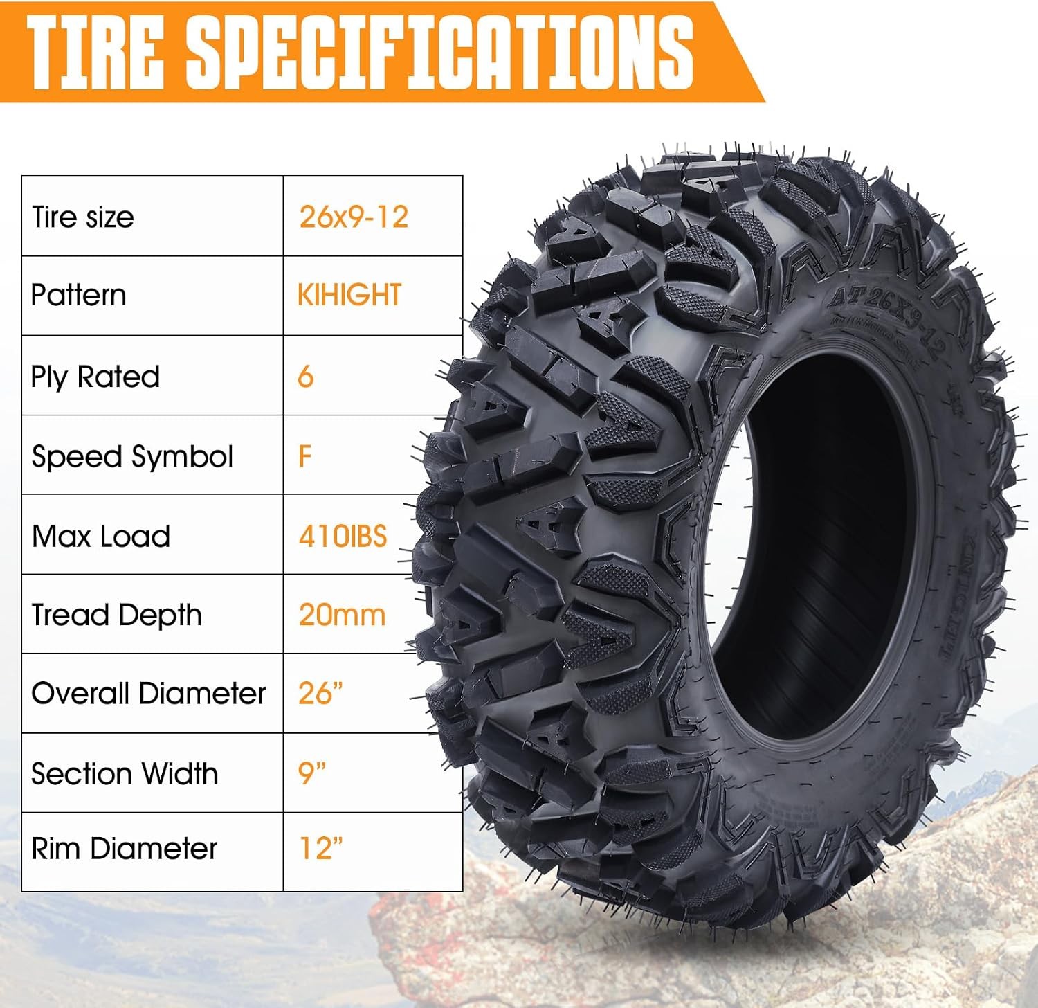 Quality All-Terrain ATV/UTV Tire Set 26×9-12,6PR Tubeless, Off-Road Mud Trail