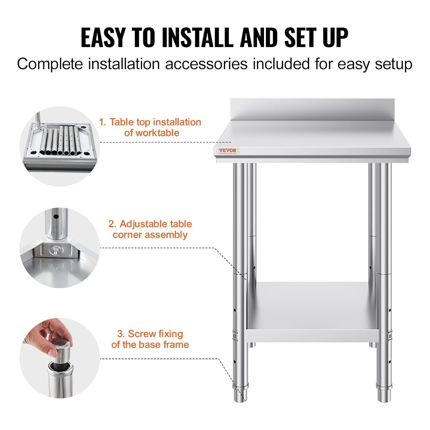 Easy Install 24x24x34 Stainless Steel Kitchen Work Table with Undershelf