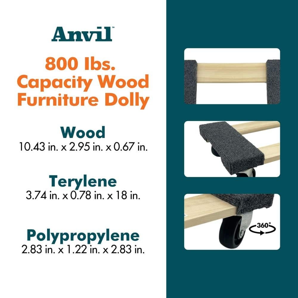 800 lbs Capacity 18 in Wood Furniture Dolly Heavy Duty Moving Cart Roller