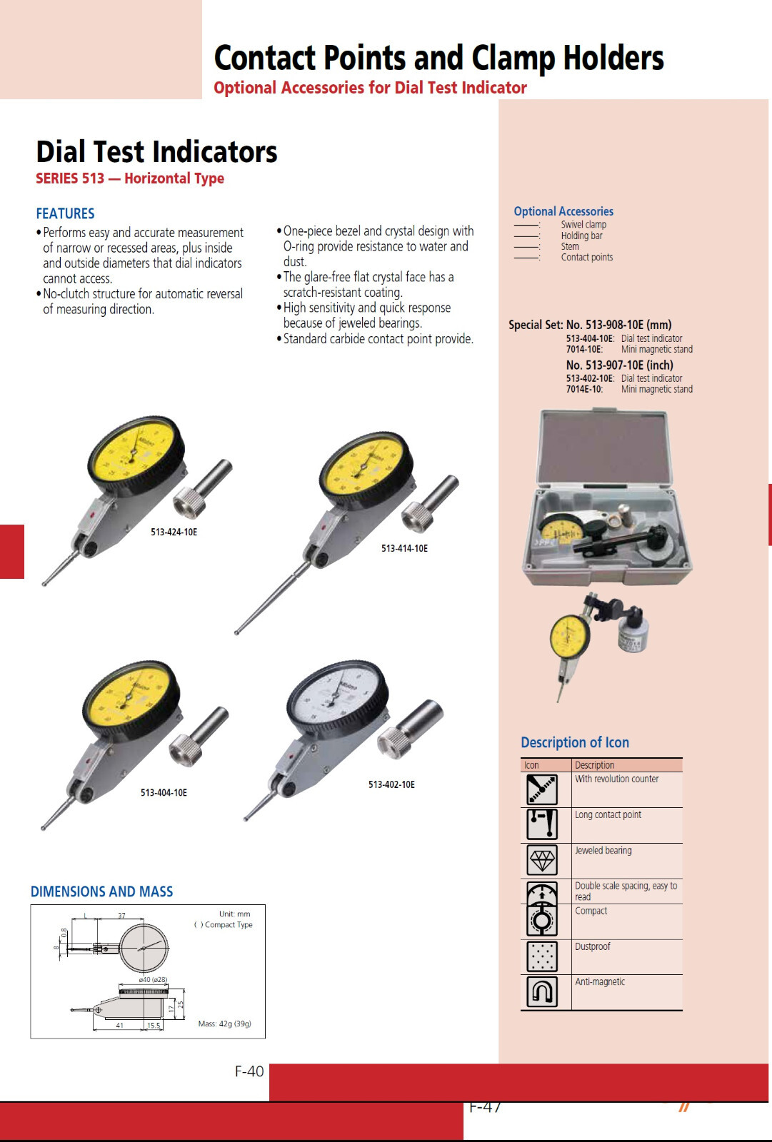 Mitutoyo 513-405-10T – Horizontal Dial Test Indicator .02mm, 0.002mm Grad