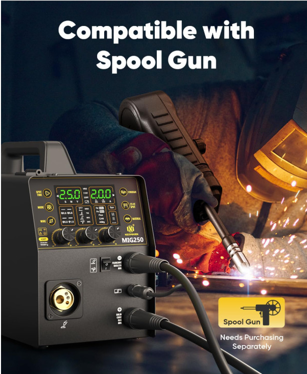 6in1 Gasless MIG Welder Spot/Lift TIG/Stick/Gas MIG 250A 110V/220V for Aluminum