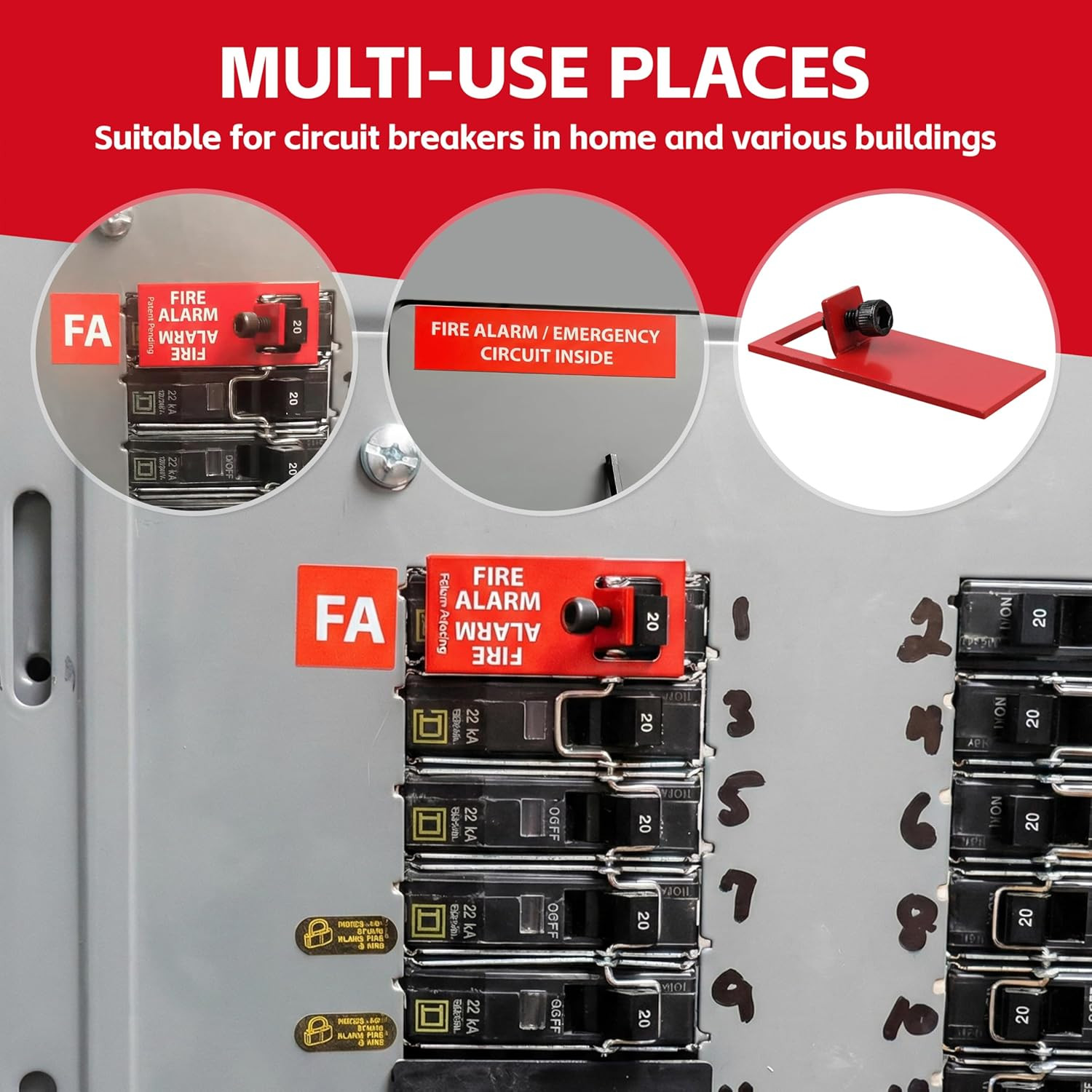 Red ELOCK-FA Fire Alarm Lockout Kit 20-Pack, E-Series Fire Safety Lock Kit for P
