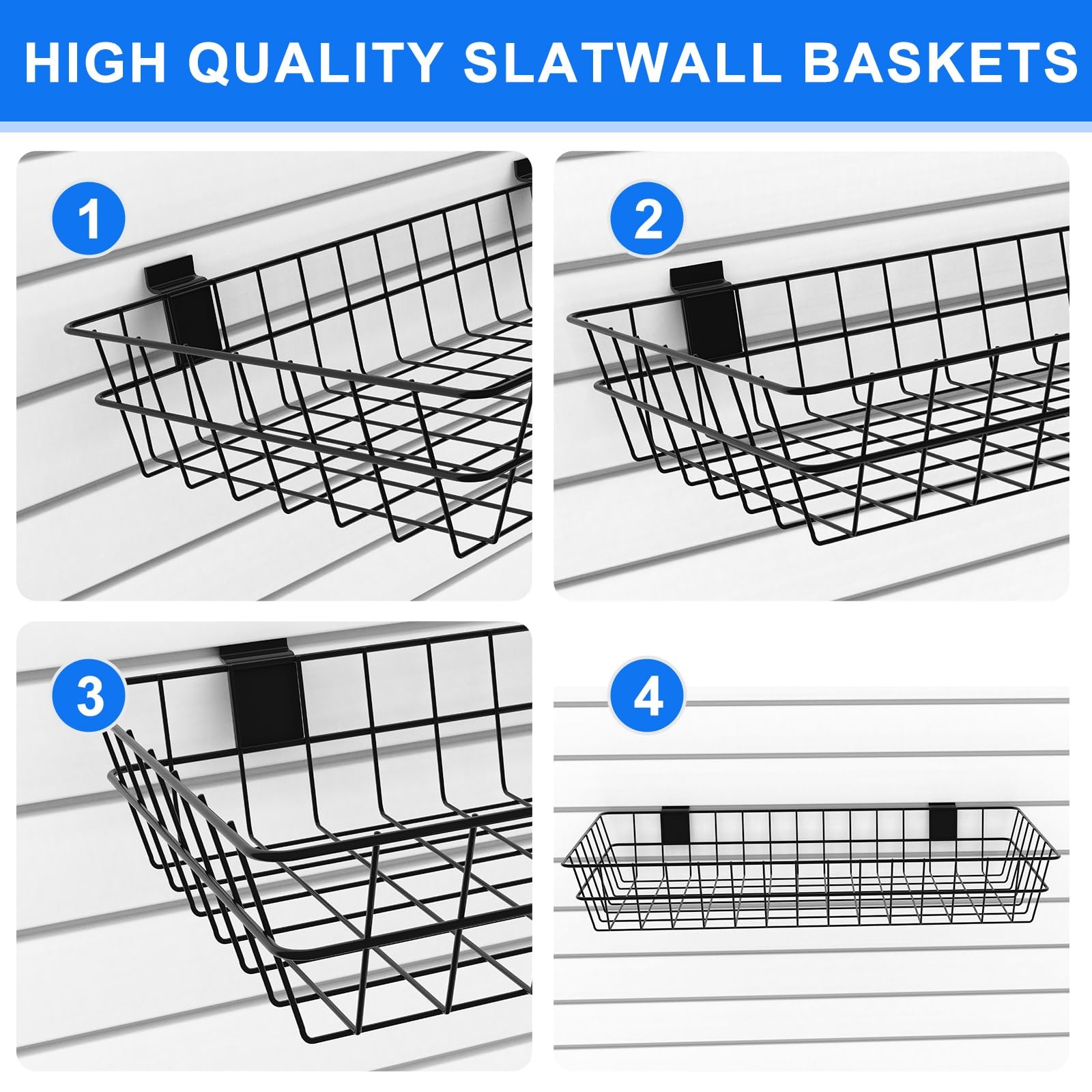 4 Pack Extra Large Slatwall Baskets, 24″ x 12″ x 4″ x x 4″, Black