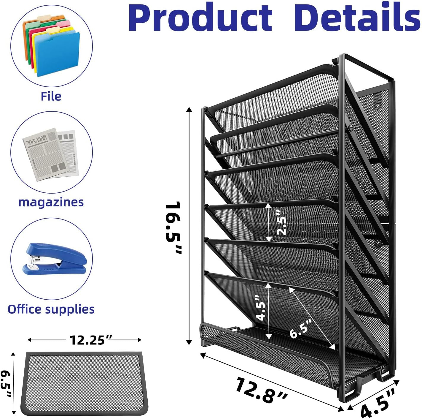 Wall File Organizer, Mesh 7-Tier Vertical Hanging File Holder, Desktop Metal Fil