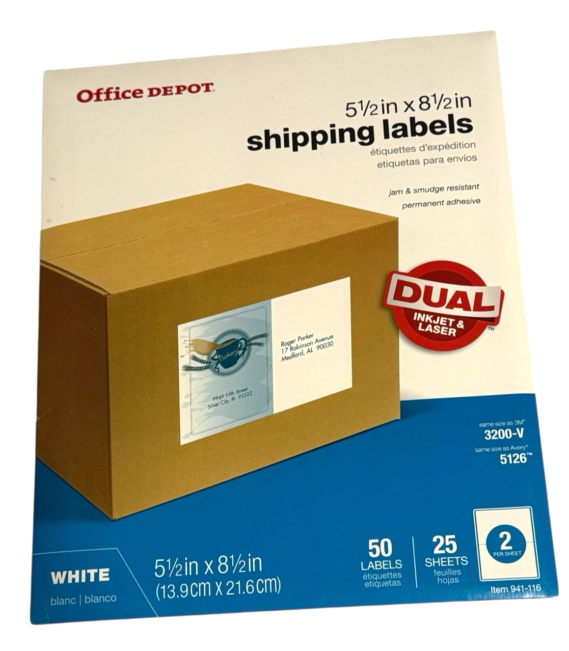 5 1/2″ x 8 1/2″ Shipping Labels – 2 per Sheet (White) Fits 5126, 3200-V (50 pcs)
