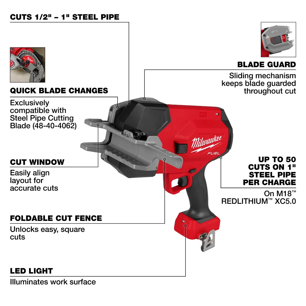 Milwaukee 3469-20 M18 FUEL 18V 1/2″-1″ Steel Pipe Cutter – Bare Tool
