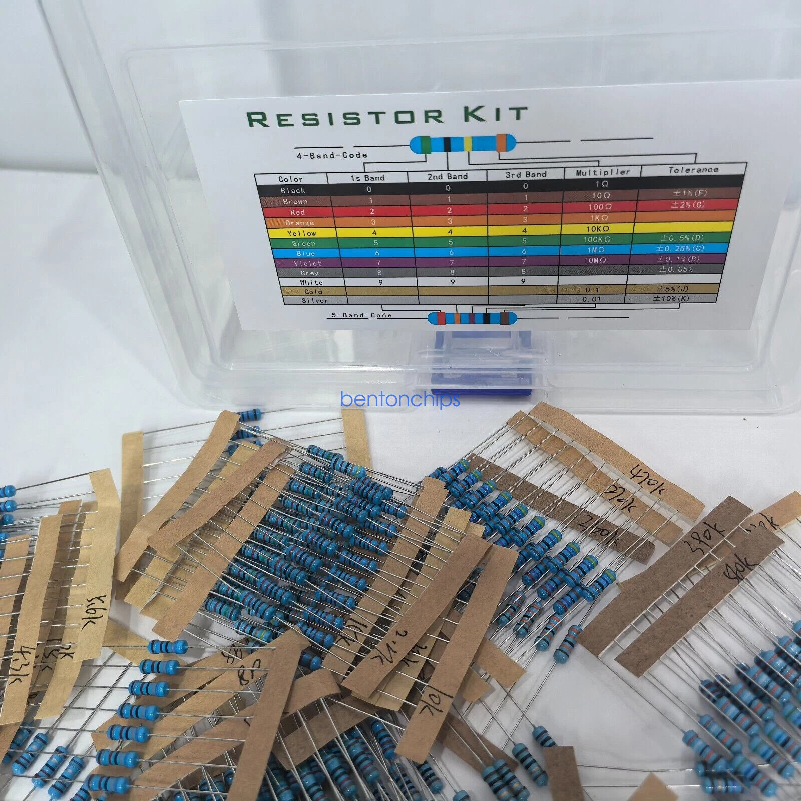 1/2W 1% Metal Film Resistor Kit 1000pcs 100 Values 1Ω-10MΩ Blue