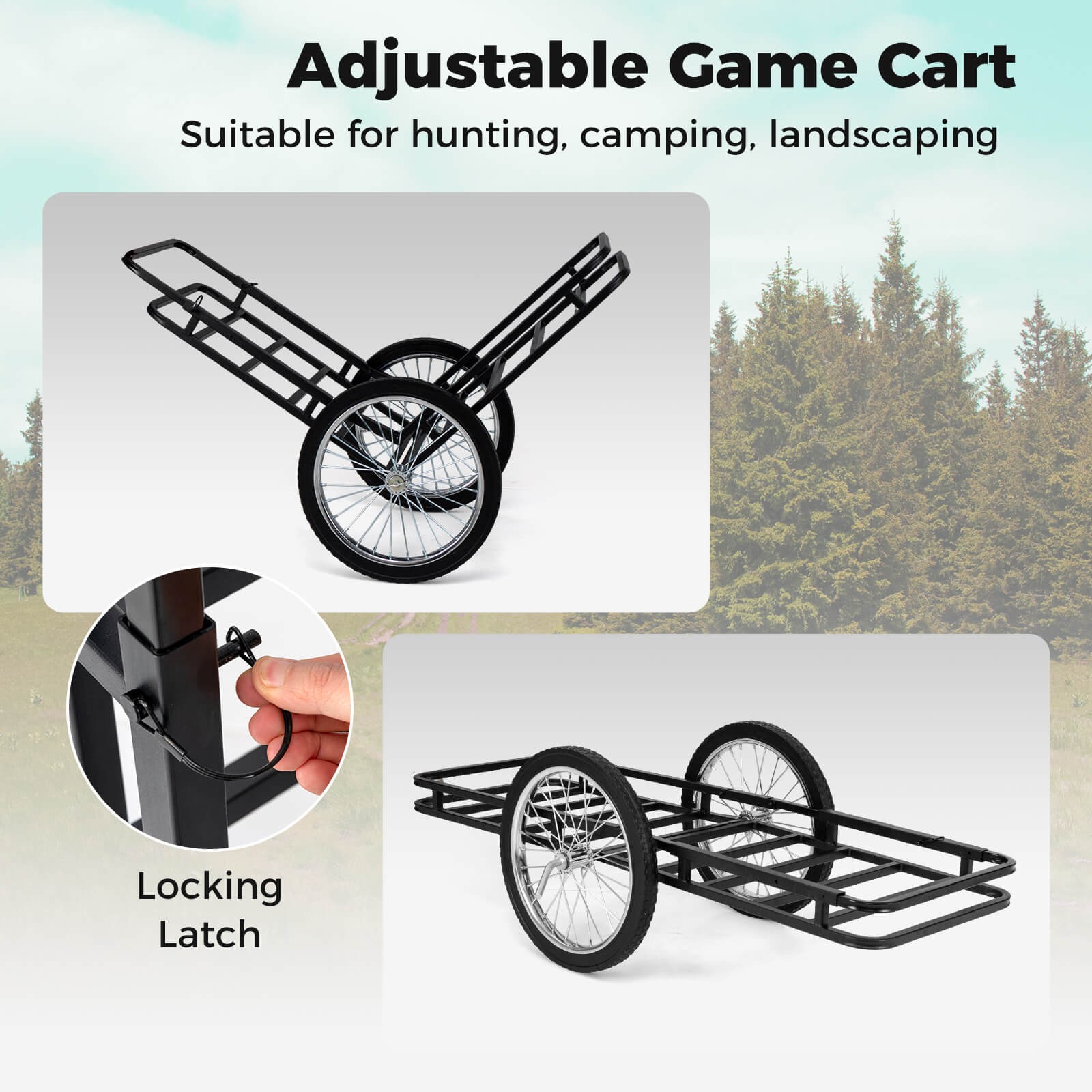 550 LBS Double-Layer Deer Cart w/20″ Rubber Wheels Heavy-Duty Flat Hauling Dolly
