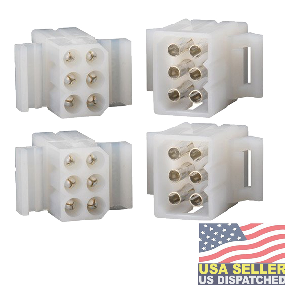 Molex 6 Pin Connector 14A w/18-22 AWG .093″ Pins, Panel Mount (2 Match Set)