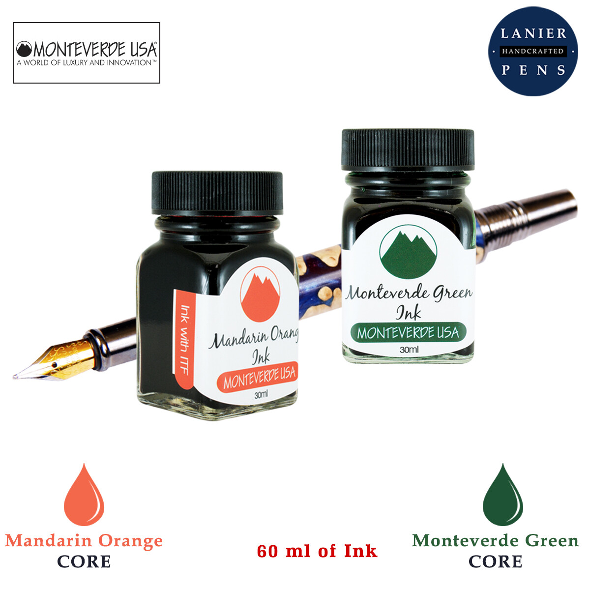 Monteverde 60ml Core Ink Bottle (30ml Mandarin Orange, 30ml Monteverde Green)