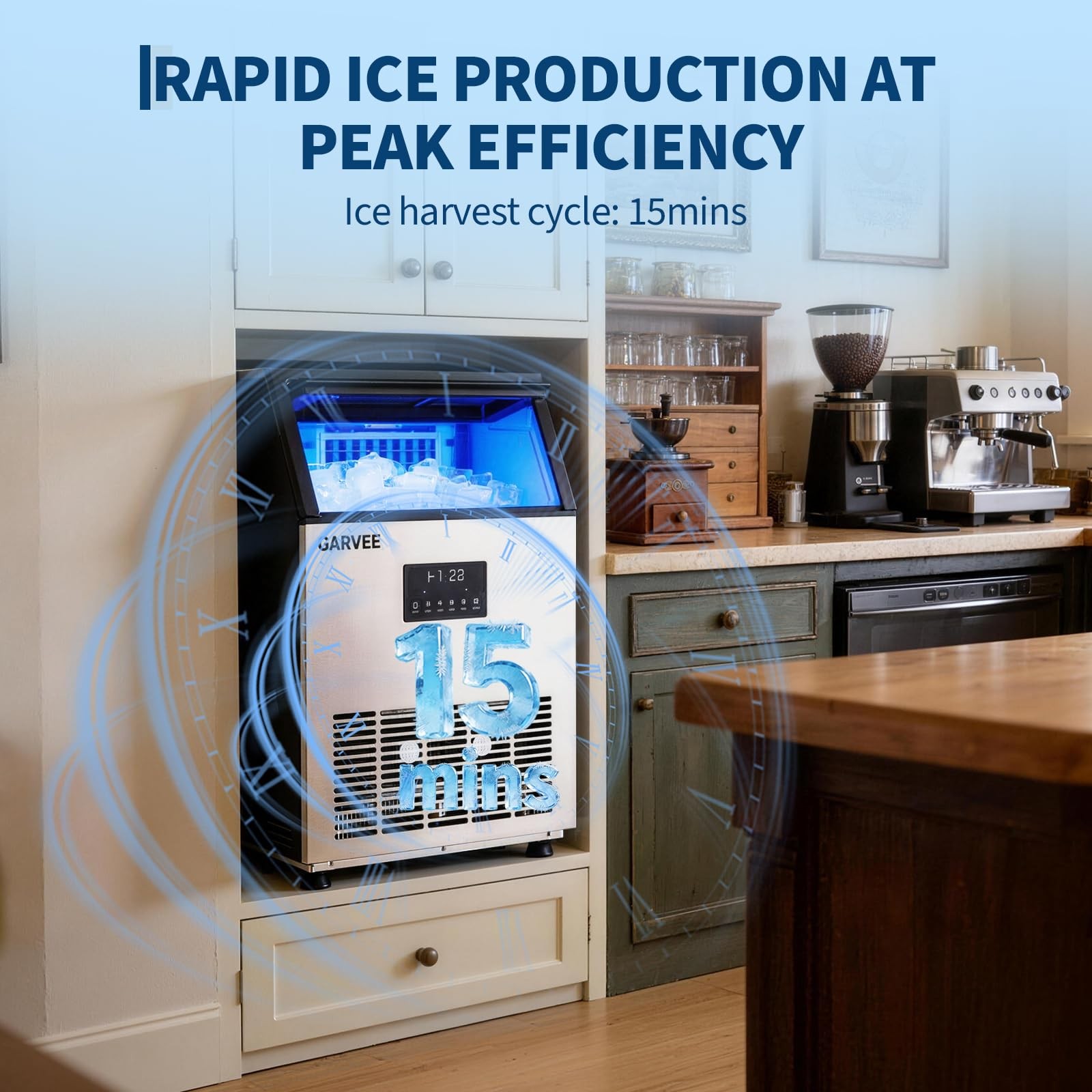 Commercial Ice Maker Machine 150 LBS/24H, Under Counter Ice Maker with 40LB Bin