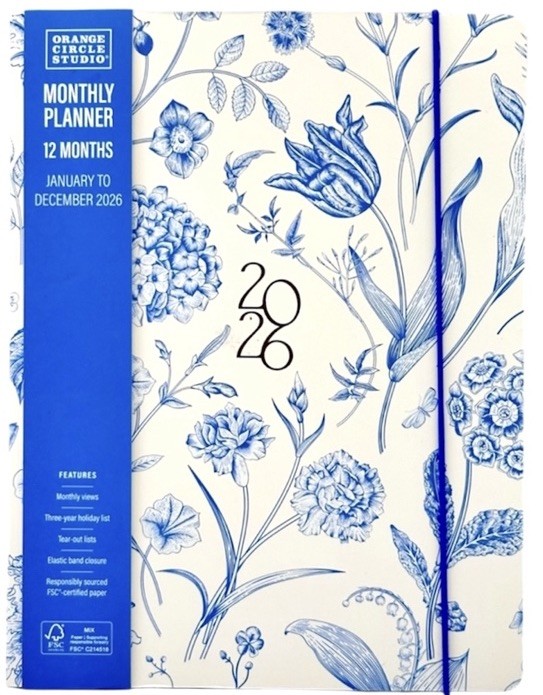 2026 Monthly 12 months Planner Orange Circle Studio OCS BOHO Blue Flowers Medium