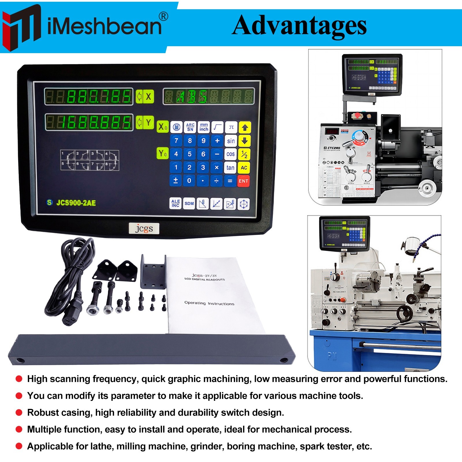 2 Axis Digital Readout+ Scale Kit For Milling Lathe Machine + Precision Linear