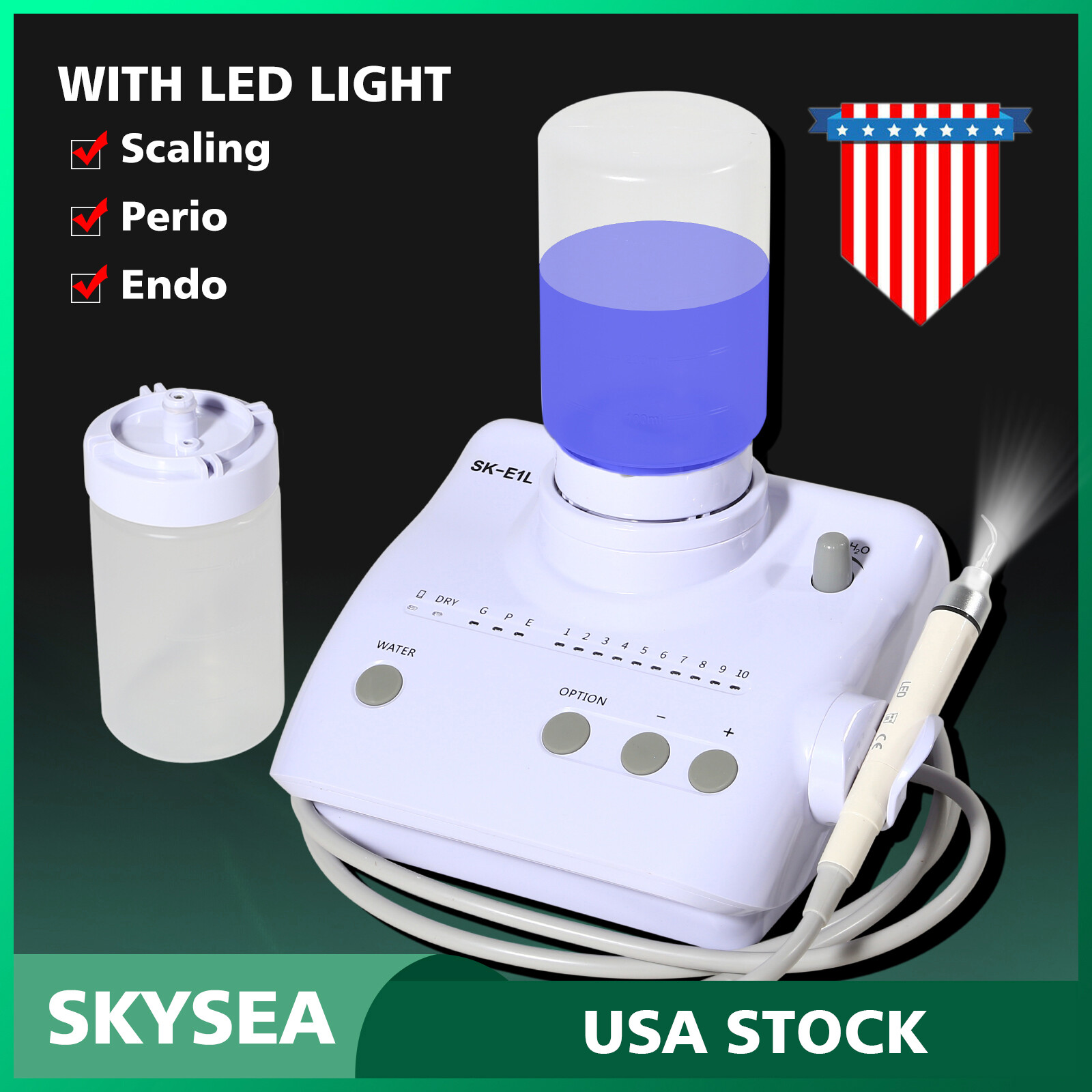 LED Dental Portable Ultrasonic Scaler 2*Bottles Fits EMS Woodpecker Handpiece US