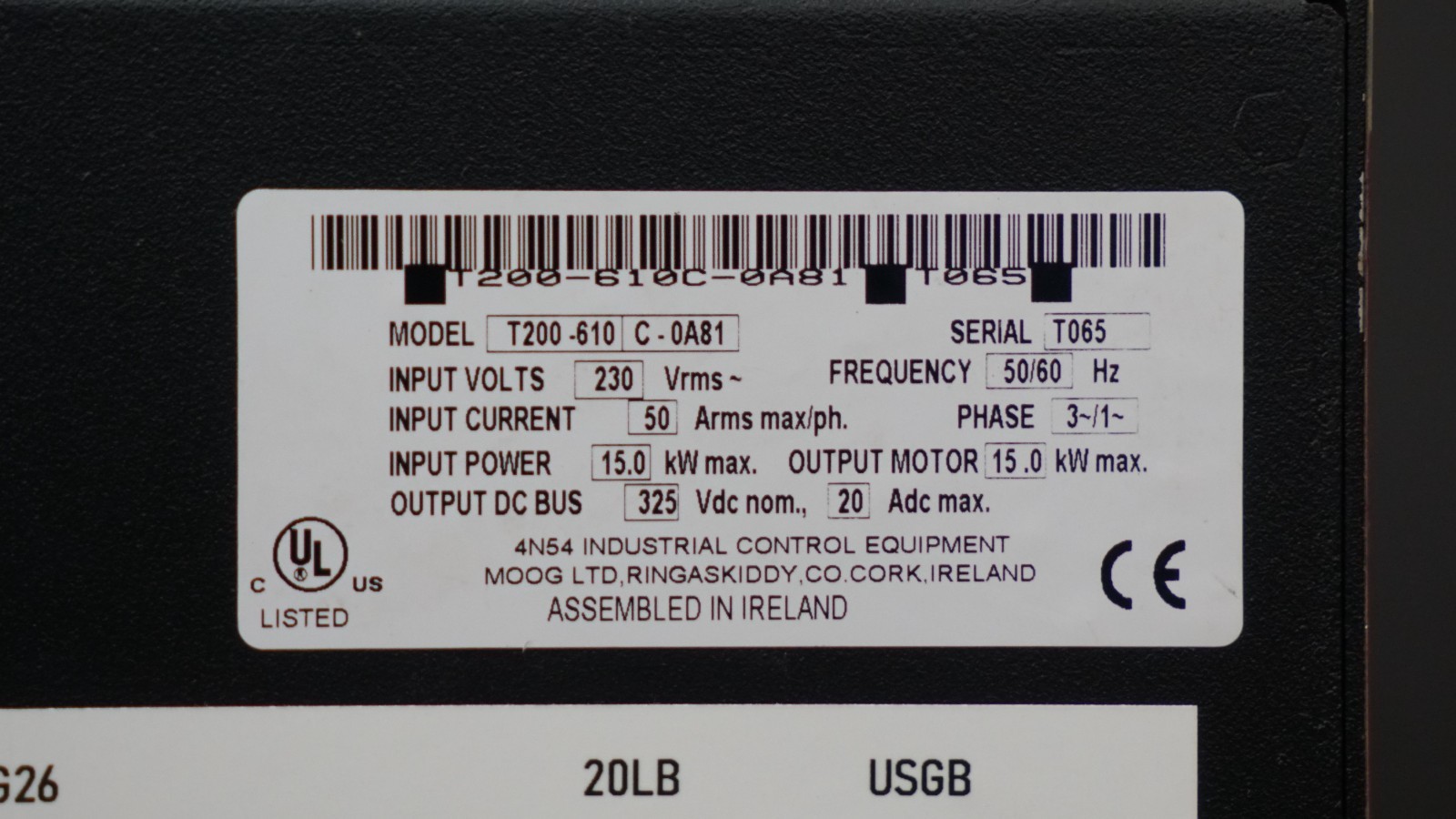 MOOG T200-610C-0A81 Programmable Servo Drive, 15kW, 325 VDC