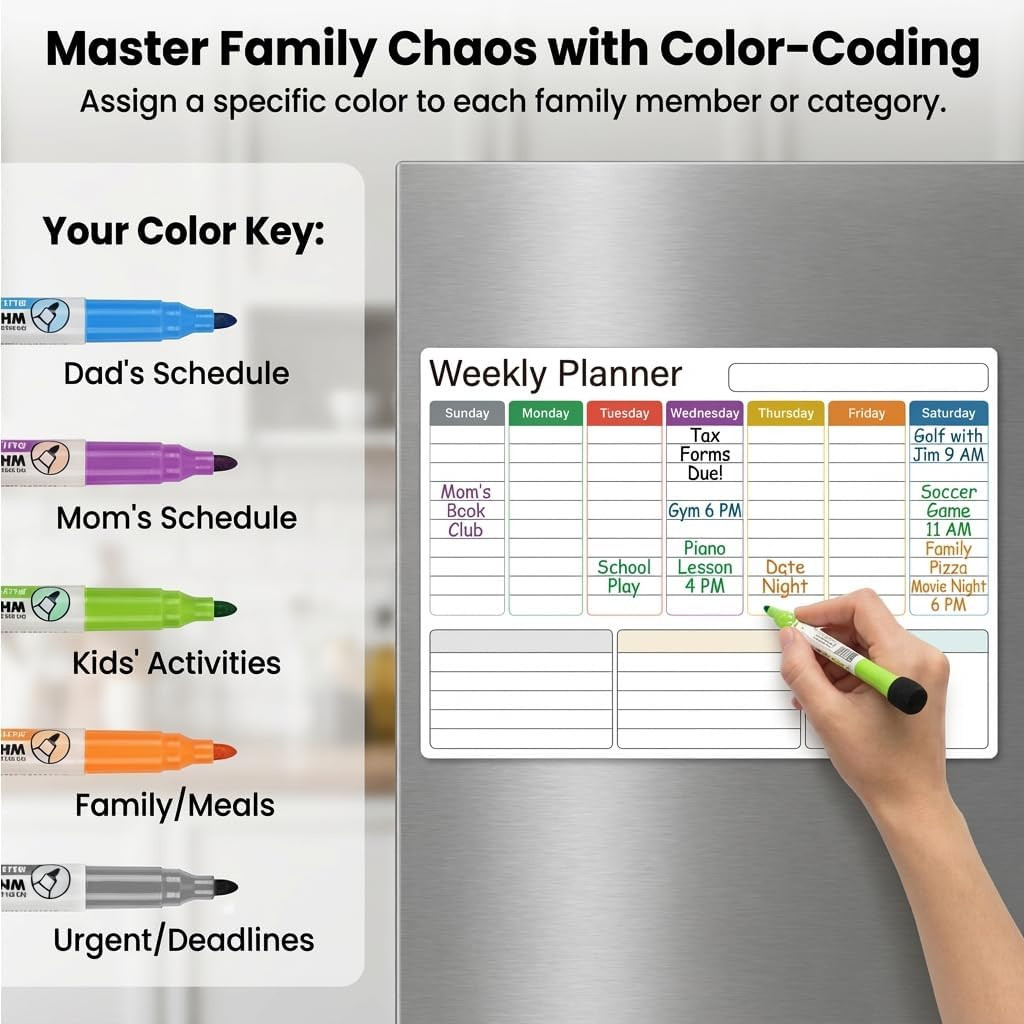 Magnetic Calendar for Refrigerator (3-Pack, Ships Flat) – 17″x12″ Monthly, Weekl